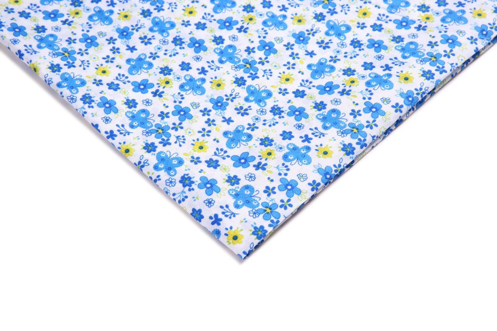 Polyester Butterfly Floral Fabric, for Bags & Picnic Crafts - Blue