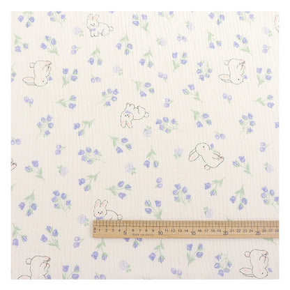 Baby Cotton Double Gauze Fabric, Digital Floral Prints (6) - Blue Floral Bunny