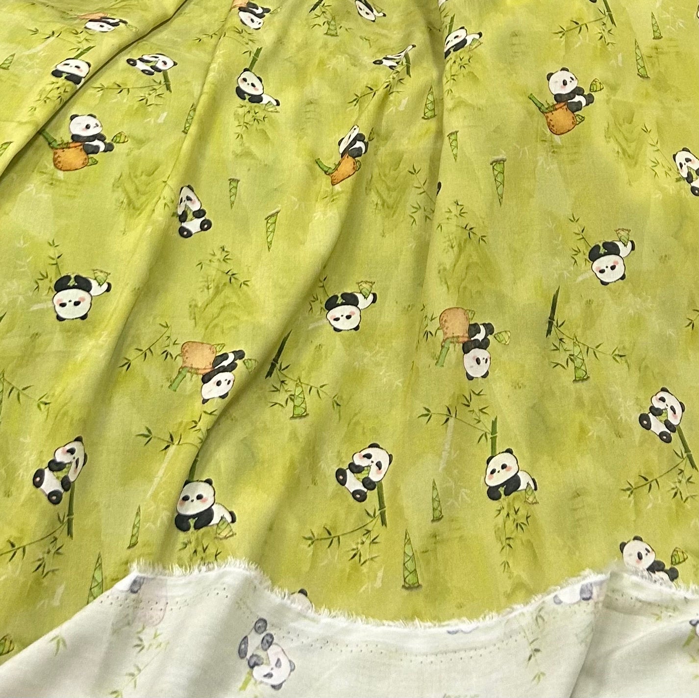 Rayon Fabric, Panda Bamboo Print, for Qipao & Homewear