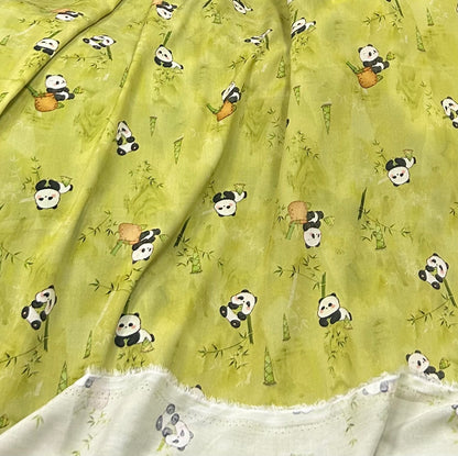 Rayon Fabric, Panda Bamboo Print, for Qipao & Homewear