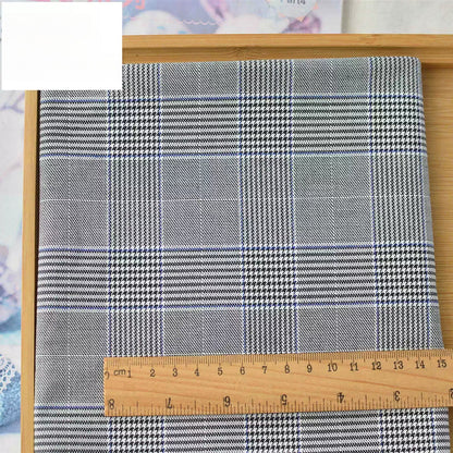 Vintage Houndstooth Stretch TR Suiting Fabric, Wrinkle-Resistant Cloth for Pants & Coats - Grey Blue Houndstooth