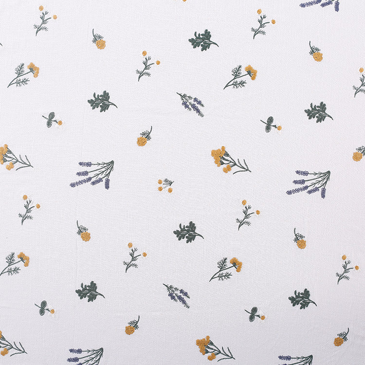 Linen Rayon Plant Embroidery Fabric, 49 in Wide - White Ramie