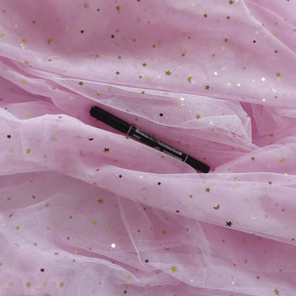 Star Moon Net Curtain Fabric, Soft Sheer Mesh for Photo Backdrops - Pink