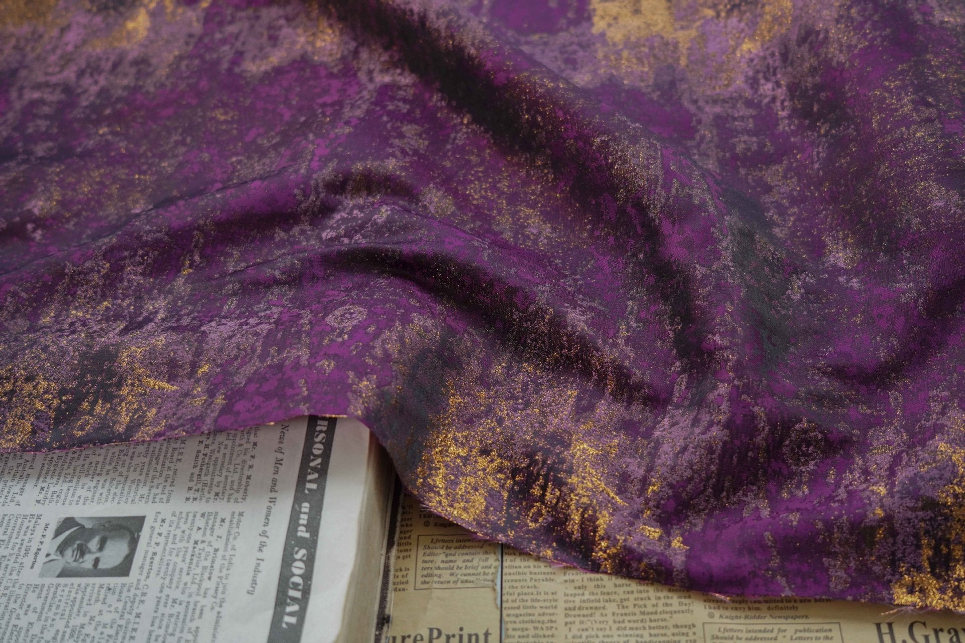 Gold Metallic Yarn Jacquard Fabric - Apparel & Decor by the Yard - Purple
