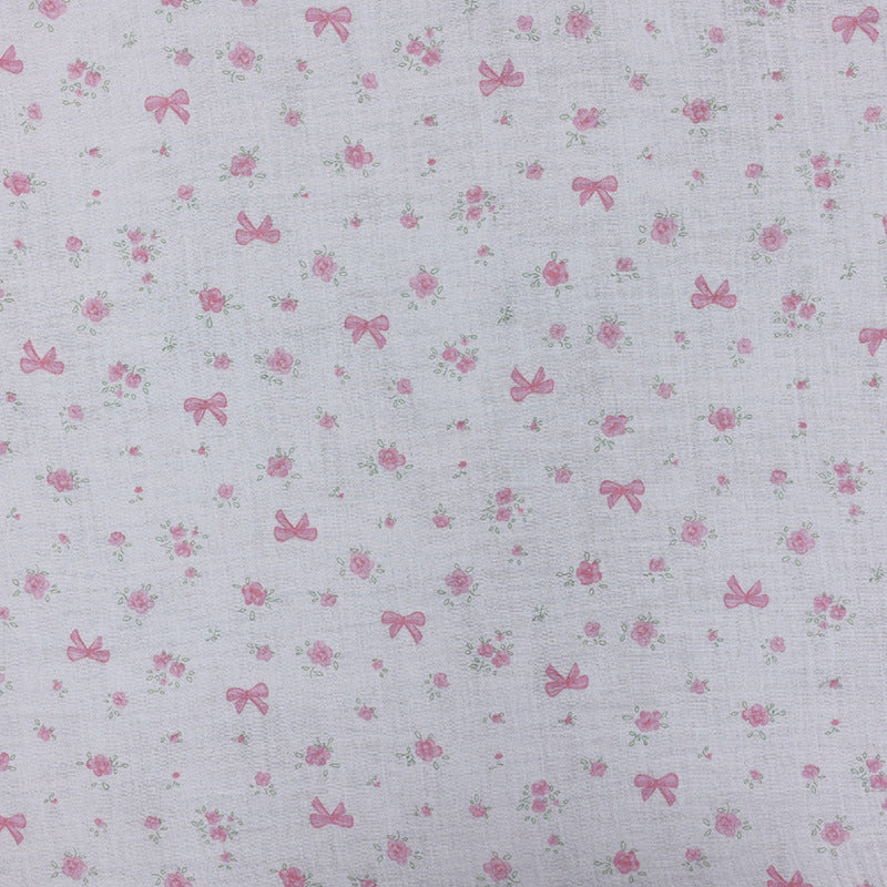 Cotton Double Gauze Fabric, Small Floral & Bow Prints (6) - Pink Bow