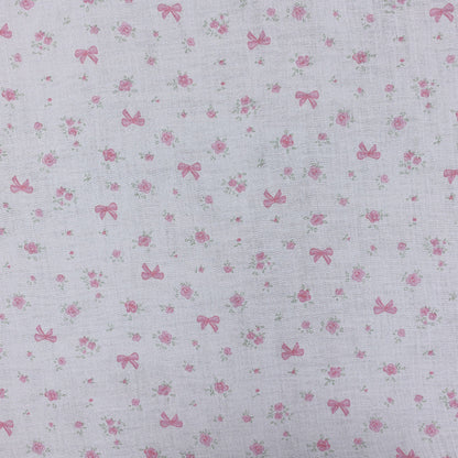Cotton Double Gauze Fabric, Small Floral & Bow Prints (6) - Pink Bow