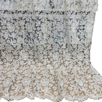 White Embroidered Lace Mesh Fabric for Bridal & Girls' Dresses