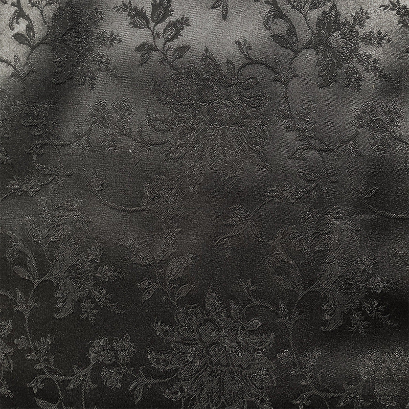 Cotton-Poly Jacquard Fabric, Peony Satin Hanfu & Qipao Cloth - Black