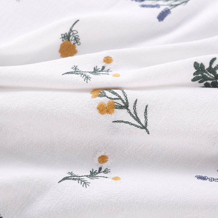 Linen Rayon Plant Embroidery Fabric, 49 in Wide