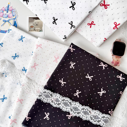 Cotton Fabric, Bow & Polka Dot Prints, for Homewear, Dollwear & Scrunchies