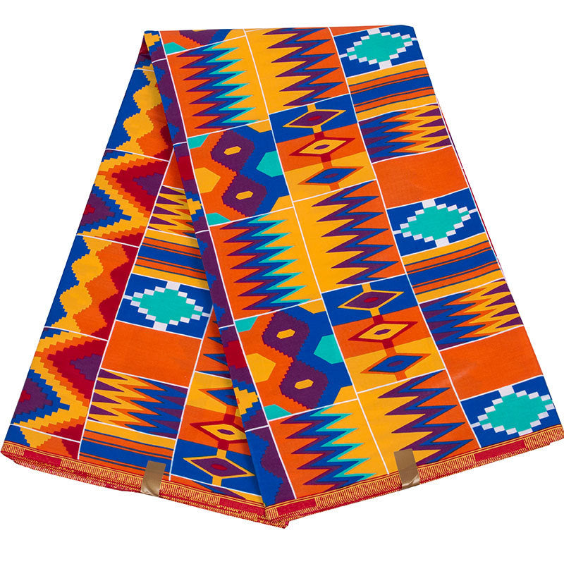 African Wax Print Fabric, Kente Motif Polyester (6 Prints) - 1402