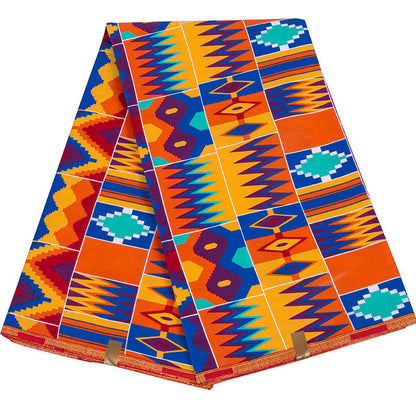African Wax Print Fabric, Kente Motif Polyester (6 Prints) - 1402
