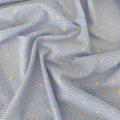 Cotton Clipped Floral Fabric, for Shirts & Dresses - Blue Check Bean