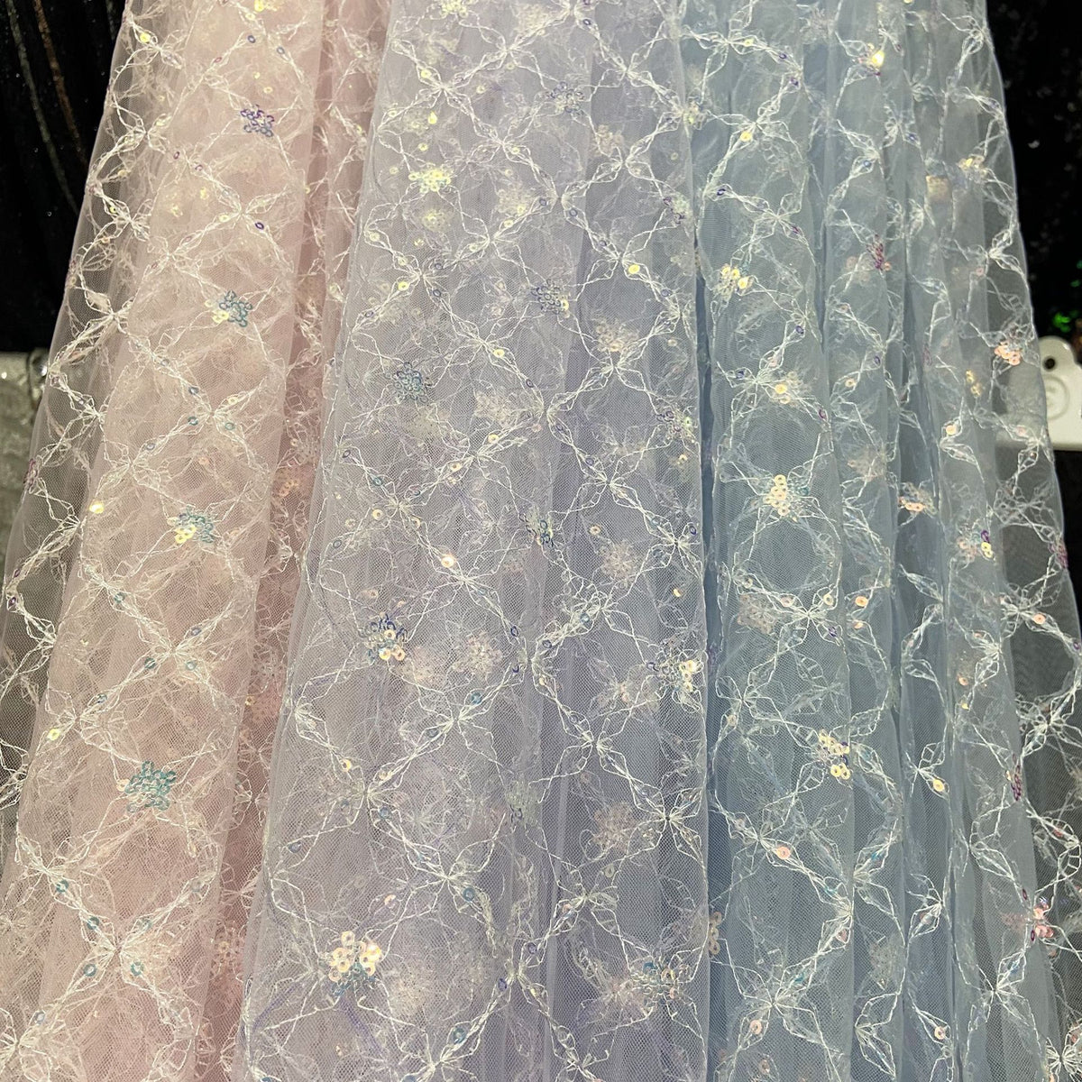 Sequin Embroidery Mesh, Diamond Grid for Apparel, 51 in Wide