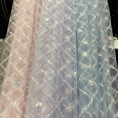 Sequin Embroidery Mesh, Diamond Grid for Apparel, 51 in Wide