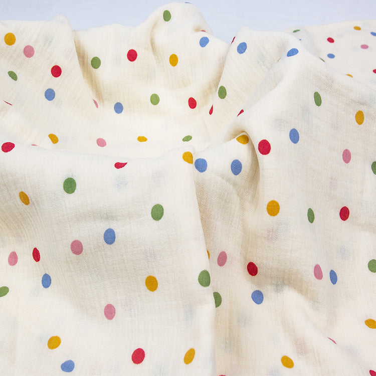 Double Gauze Cotton Fabric - Crinkle Texture Apparel & Craft by the Yard - Multicolor Polka Dot