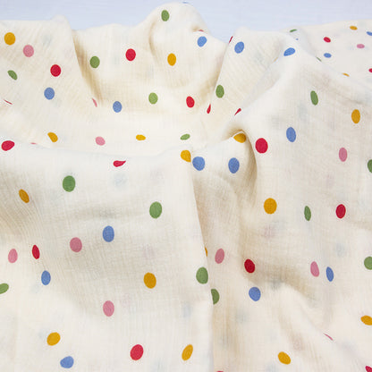 Double Gauze Cotton Fabric - Crinkle Texture Apparel & Craft by the Yard - Multicolor Polka Dot