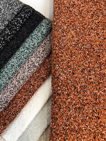 Boucle Loop-Yarn Polyester Fabric, Textured Solid Cloth for Upholstery & DIY - Orange