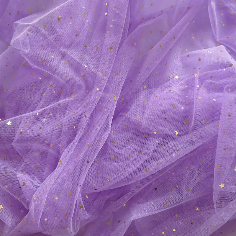 Star Moon Net Curtain Fabric, Soft Sheer Mesh for Photo Backdrops - Light Purple