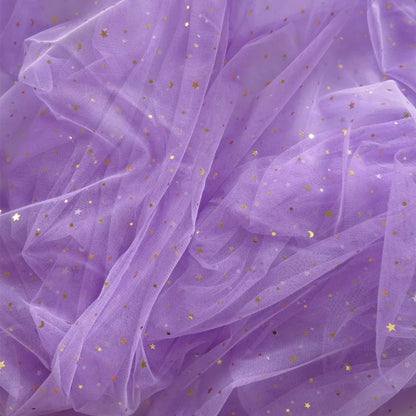 Star Moon Net Curtain Fabric, Soft Sheer Mesh for Photo Backdrops - Light Purple