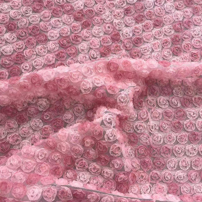 3D Rose Cord Embroidery Fabric, 110 g/m², 130 cm Wide, for Wedding, Bags & Craft