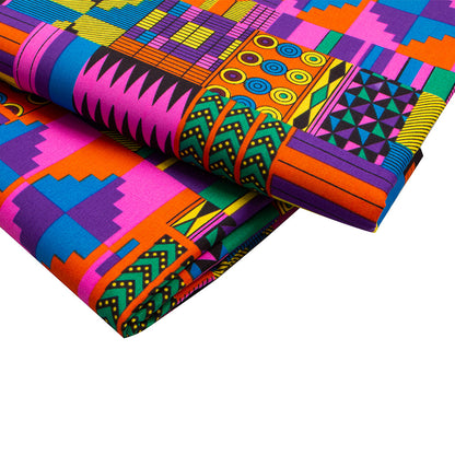 African Wax Print Fabric, Kente Motif Polyester (3 Prints)