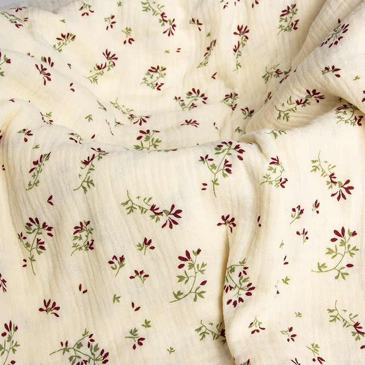 Double Gauze Cotton Fabric - Crinkle Texture Apparel & Craft by the Yard - Purple Red Floral