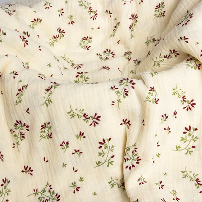 Double Gauze Cotton Fabric - Crinkle Texture Apparel & Craft by the Yard - Purple Red Floral