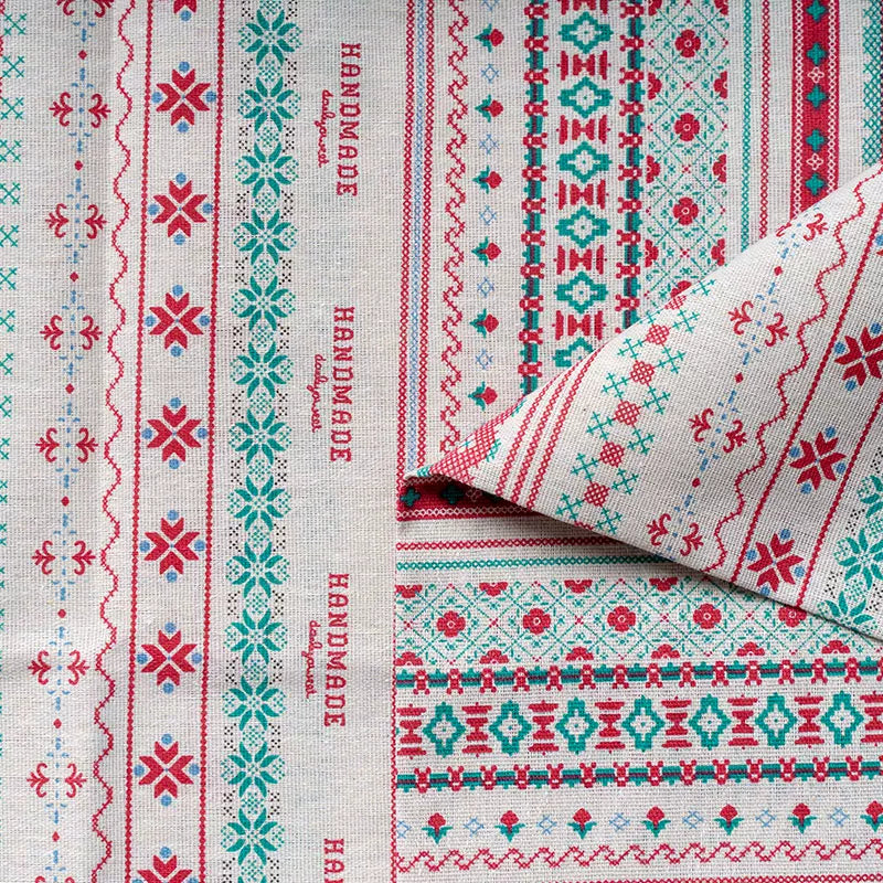 Ethnic Style Tablecloth Fabric, Linen-look Cloth for Dining & Home Decor - Ethnic Pink