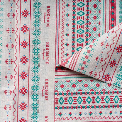 Ethnic Style Tablecloth Fabric, Linen-look Cloth for Dining & Home Decor - Ethnic Pink