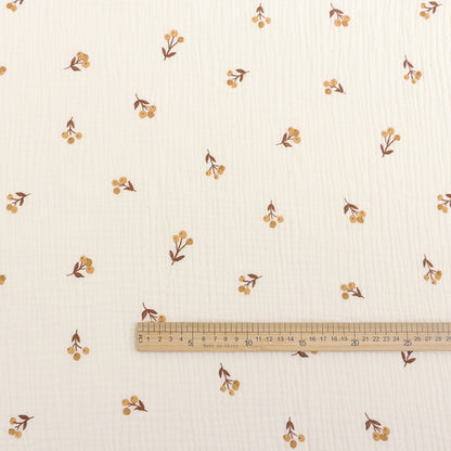 Cotton Double Gauze Fabric, Cat & Heart Prints (6) - Longan Flower