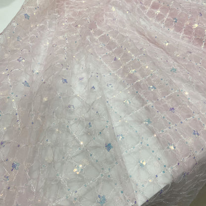 Sequin Embroidery Mesh, Diamond Grid for Apparel, 51 in Wide - Rose Pink