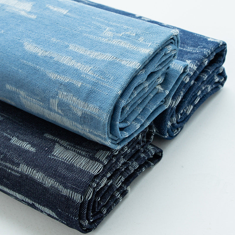 Washed Jacquard Denim Fabric, Thick Bark-Weave Cotton for Jackets & Bags