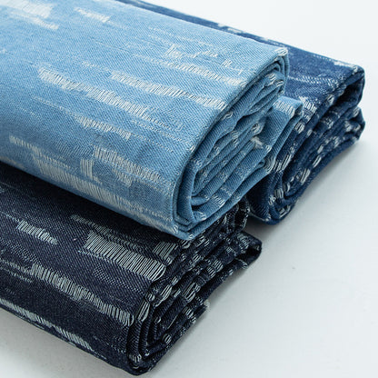 Washed Jacquard Denim Fabric, Thick Bark-Weave Cotton for Jackets & Bags