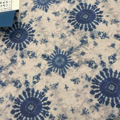 Tie-Dye Indigo Cotton Linen Fabric for Tablecloths & Door Curtains - Tie-Dye Design 6