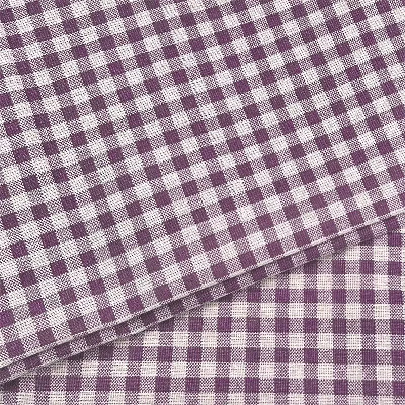 Plaid Cotton Linen Fabric for Tablecloths, Sofa Covers & Crafts - Purple Plaid