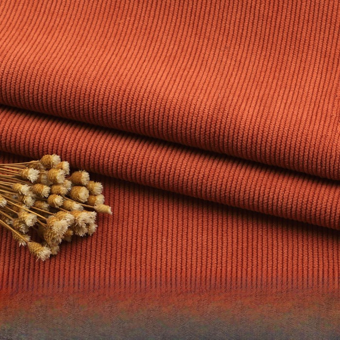 Fine Wale Corduroy Fabric, 16-Wale Solid Cloth for Upholstery & Apparel - Orange Red