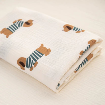 Washed Cotton Double Gauze, for Baby Towels & Wraps - Striped Puppy
