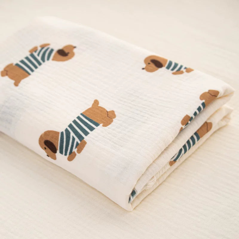 Cotton Double Gauze Fabric, for Baby Towels & Bibs - Striped Puppy