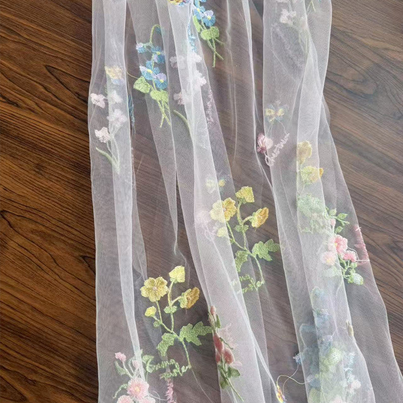 Polyester Mesh Fabric with Butterfly Embroidery, 90 g/m², 150 cm Wide, for Dresses, Blouses & Craft
