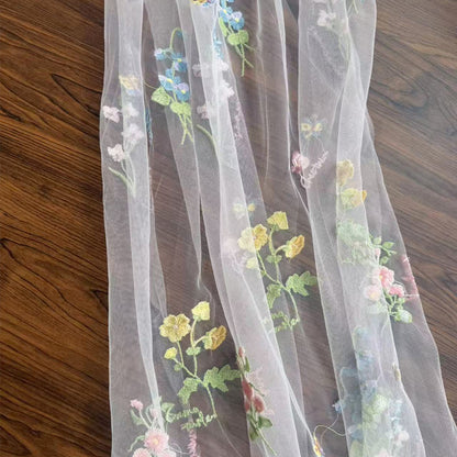 Polyester Mesh Fabric with Butterfly Embroidery, 90 g/m², 150 cm Wide, for Dresses, Blouses & Craft