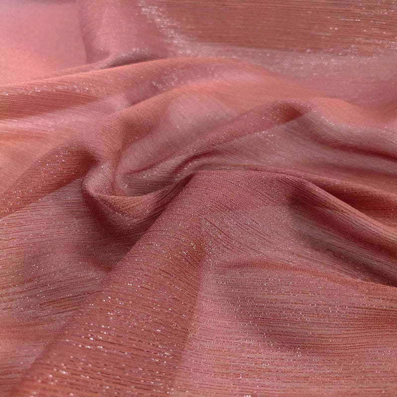 Crinkle Chiffon Fabric with Metallic Shimmer for Hanfu, Dresses & Curtains - Bright Red