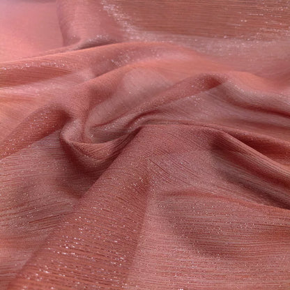 Crinkle Chiffon Fabric with Metallic Shimmer for Hanfu, Dresses & Curtains - Bright Red