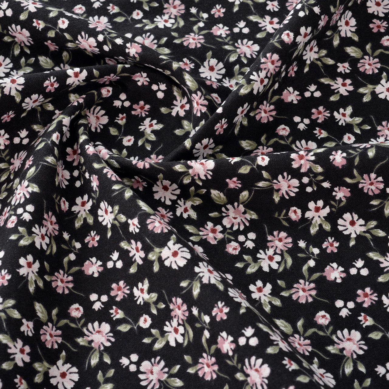 Floral Brushed Cotton Fabric - Dress & Home Decor by the Yard - Black Chrysanthemum
