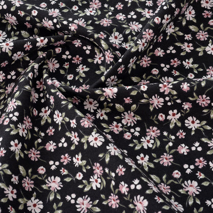 Floral Brushed Cotton Fabric - Dress & Home Decor by the Yard - Black Chrysanthemum