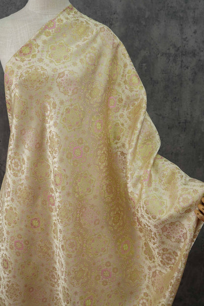 Gold Baoxiang Jacquard Fabric By The Yard | 8 Colors, 59" Wide for Jackets & Table Linens - Champagne