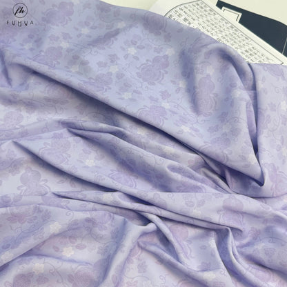 Chiffon Print Fabric with Gourd Vines, Sheer Polyester Cloth for Hanfu & Apparel - Frost Purple