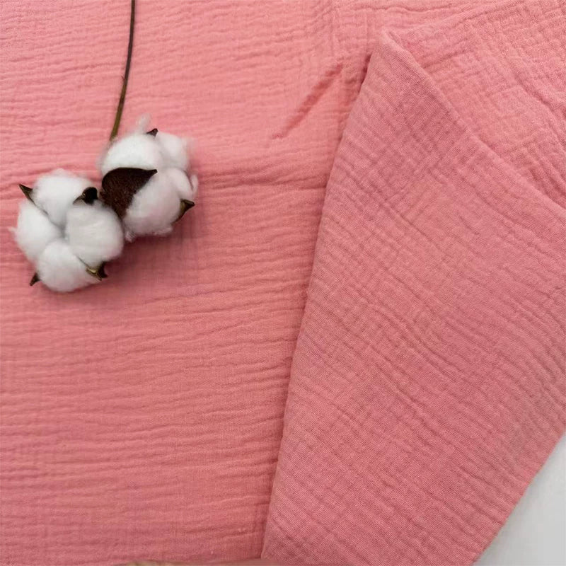 Double-Layer Cotton Gauze Fabric, Soft Crinkle Woven for Loungewear - Dusty Pink 14#