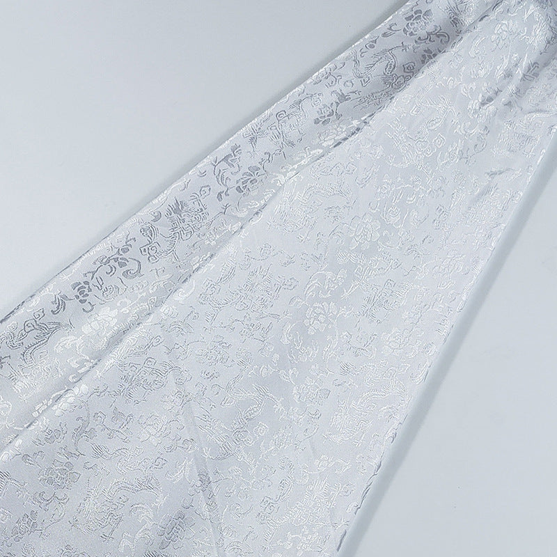 All-Over Dragon Satin Fabric By The Yard | 17 Colors, 47" Wide for Hanfu & Home Decor - Bleached White
