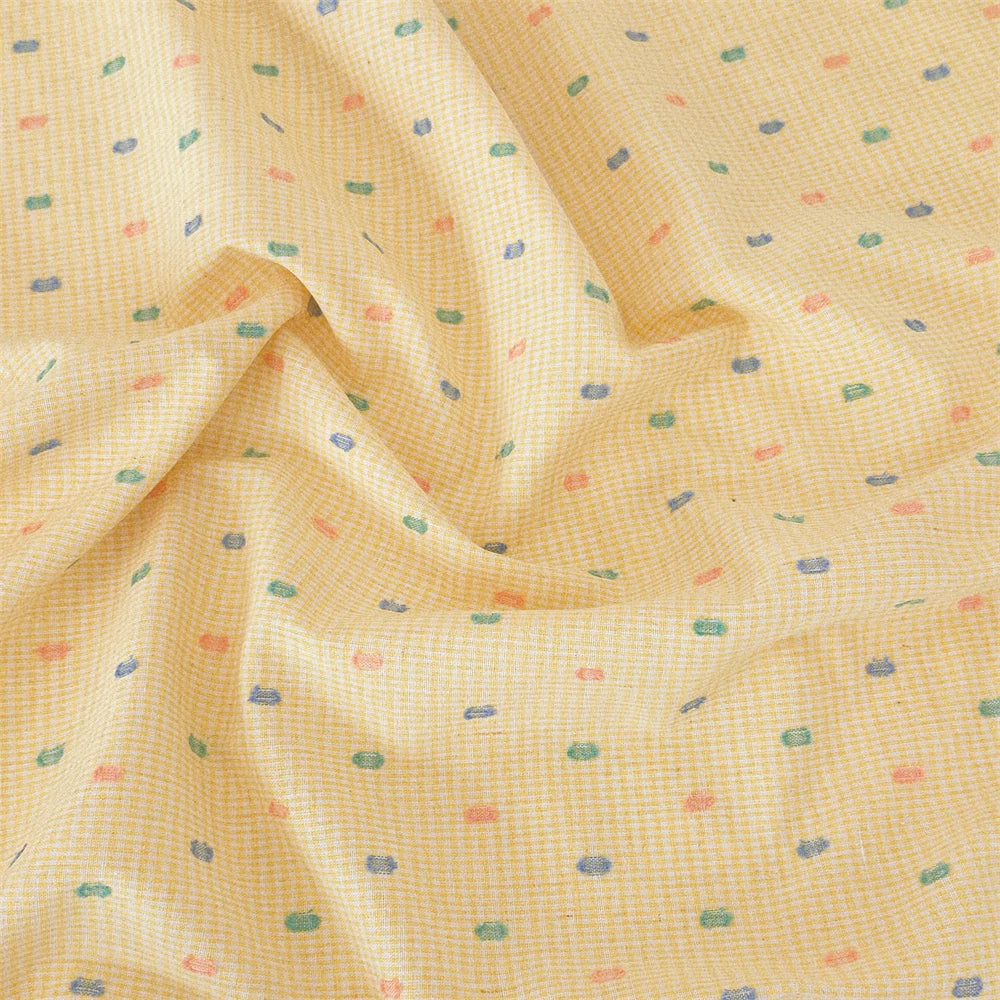 Cotton Clipped Floral Fabric, for Shirts & Dresses - Yellow Check Bean